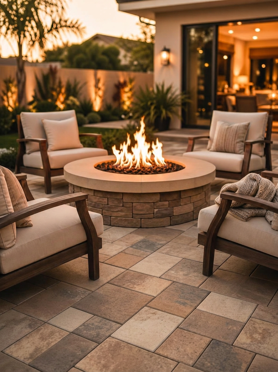 Backyard patio with pergola and pavers